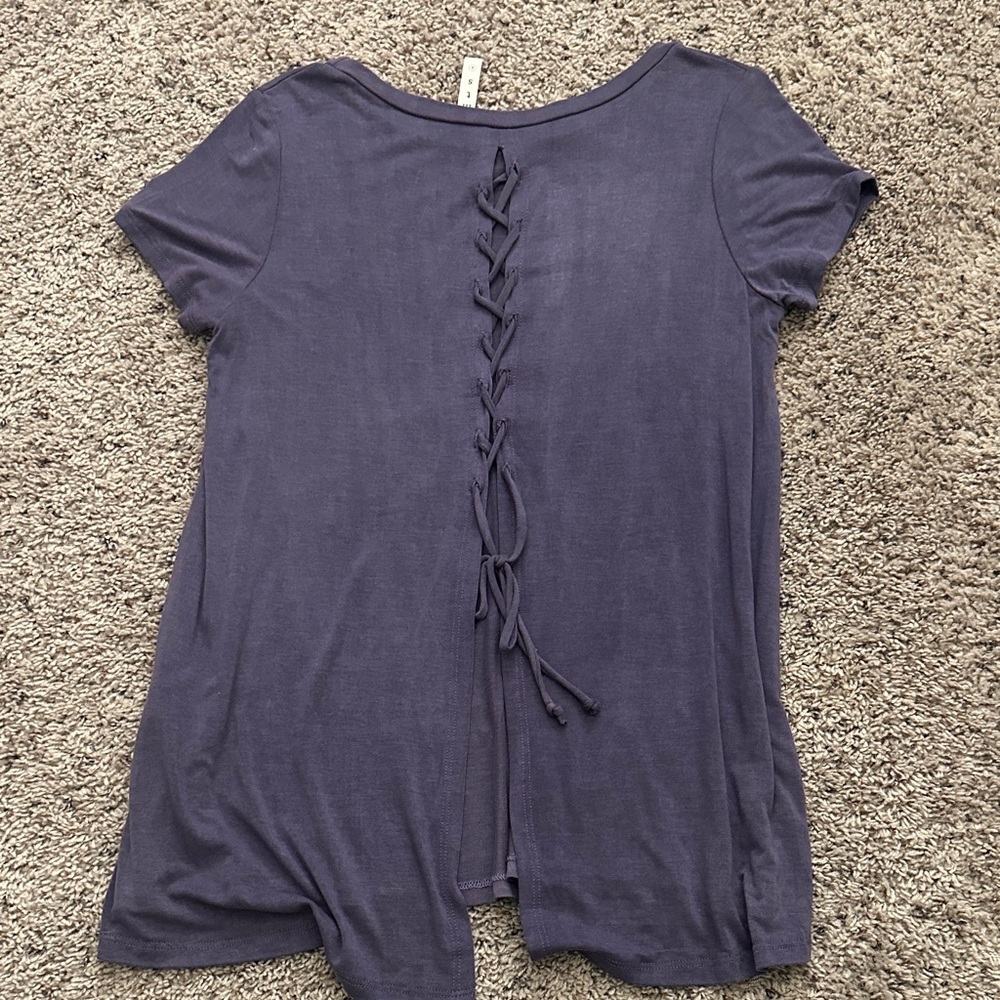 mts Short Sleeve Lace-Up Back Top - Blue